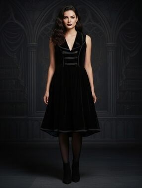 Goth Punk Alternative Fit Flare Black Velvet Dress American Horror Story Hot Top